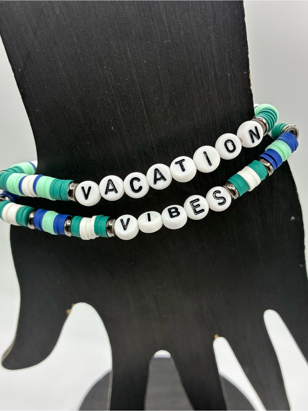 Vacation Vibes Stackable Beaded Bracelet Set - Teal & Blue - Picture 2 of 3